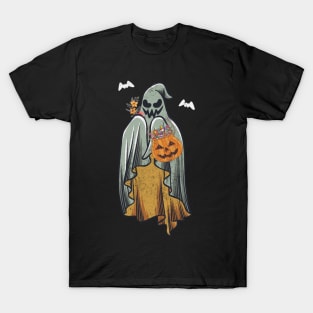 Retro Vintage Groovy Pumpkin Halloween Colors Flower Ghost T-Shirt